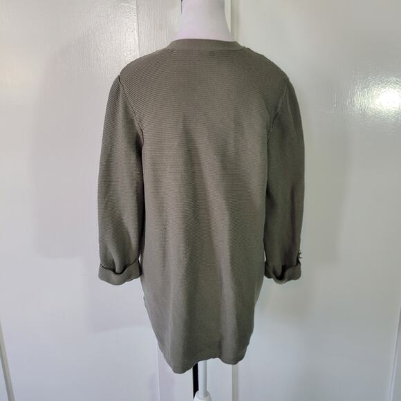 Chico's Size 2 US L Textured Tab-Sleeve Cardigan Olive Green Open Front Casual - Picture 3 of 8